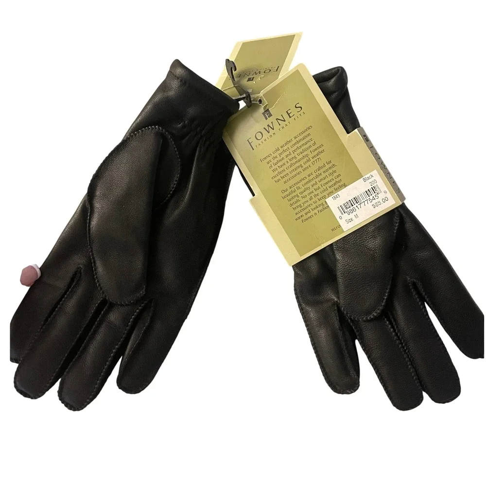 Fownes Leather Gloves Women M Black Classic Wool Cashmere Lined NWT Luxury Warm